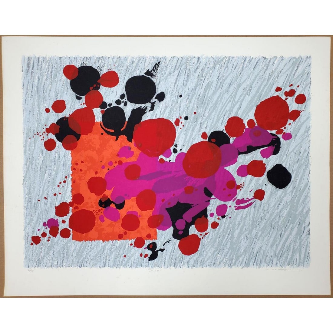 Arnold Hoffman Jr, American (1915-1991) Silkscreen: Arnold Hoffman Jr, American (1915-1991) Silkscreen on Paper. Pencil Signed Lower Right, Numbered 26/45 Lower Left & Titled "Demo III". Unframed. Condition: Generally Very Good w/ Minor Stains on the M