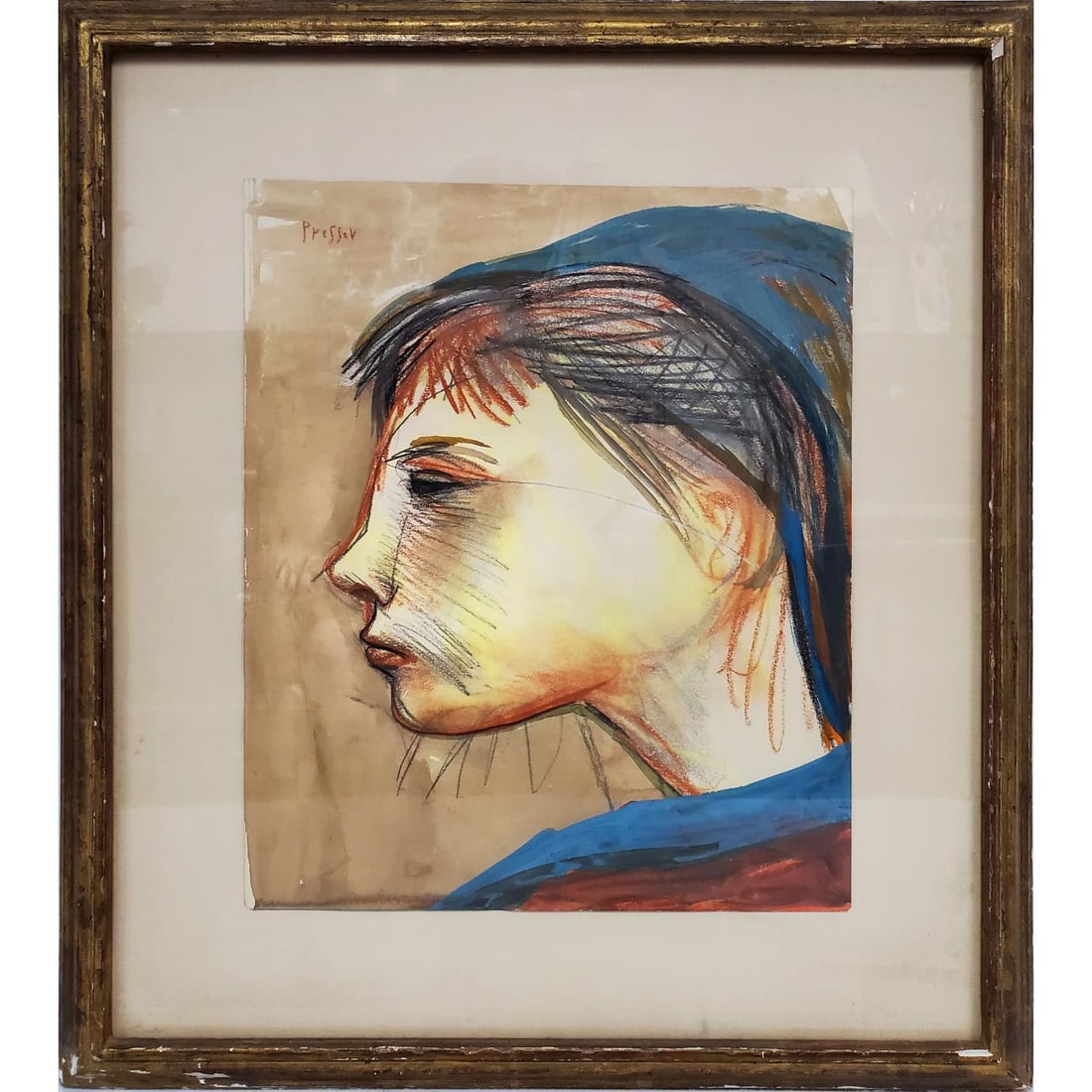 Josef Presser, American (1907-1967) Painting: Josef Presser, American (1907-1967) Painting Pastel & Gouache on Paper. "Portrait". Signed Upper Left. In Original Frame Under Glass. Has Not Been Examined Out of Frame. Condition: Generally Very Good