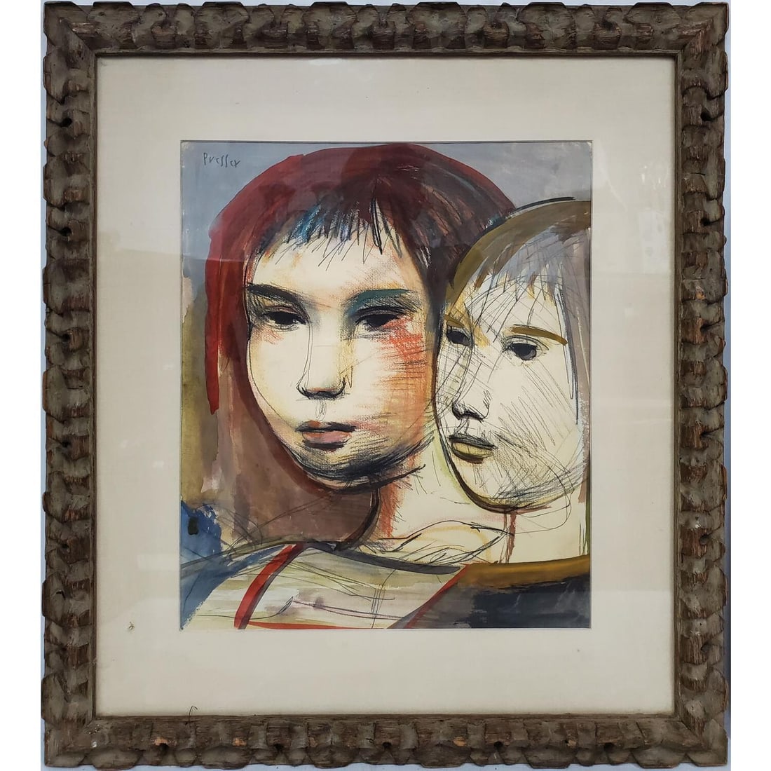 Josef Presser, American (1907-1967) Painting: Josef Presser, American (1907-1967) Painting Pastel & Gouache on Paper. "2 Girls". Signed Upper Left. In Original Frame Under Glass. Has Not Been Examined Out of Frame. Condition: Generally Very Good.