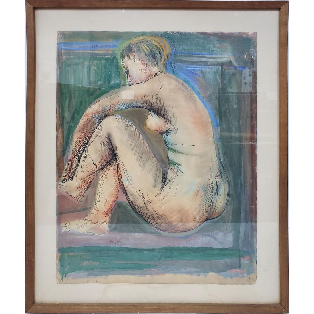 Josef Presser, American (1907-1967) Painting: Josef Presser, American (1907-1967) Large Painting Pastel & Gouache on Paper. "Nude". Signed Lower Middle. In Original Frame Under Glass. Has Not Been Examined Out of Frame. Condition: Generally Very