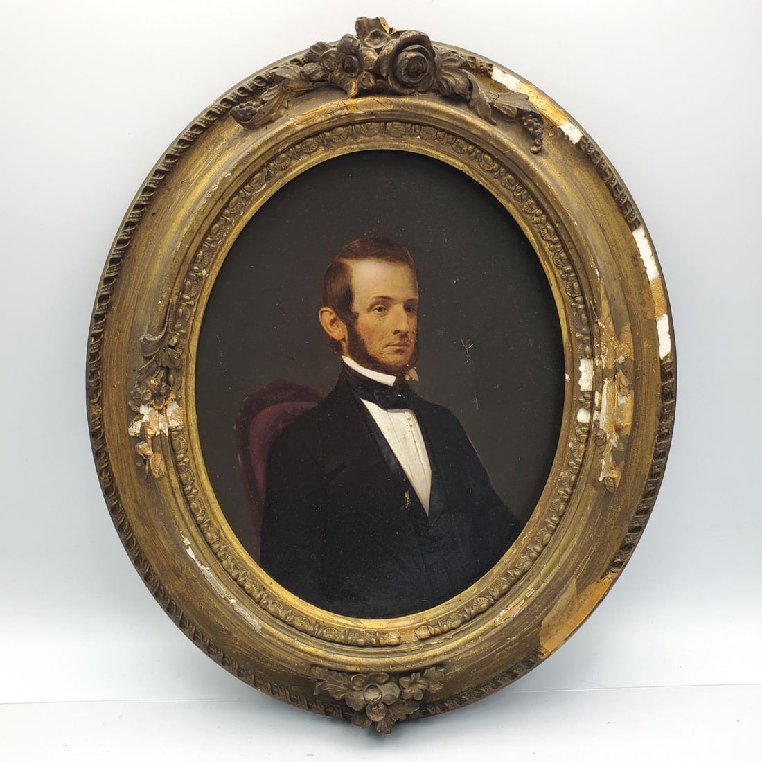 Antique Portrait Painting, Oil on Wood Board (1 of 2)