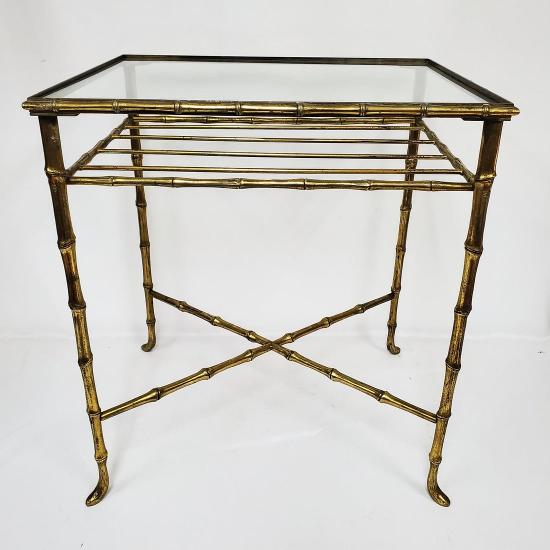Vintage Jansen Style Gilt Metal & Glass Side Table Bamboo design (1 of 3)
