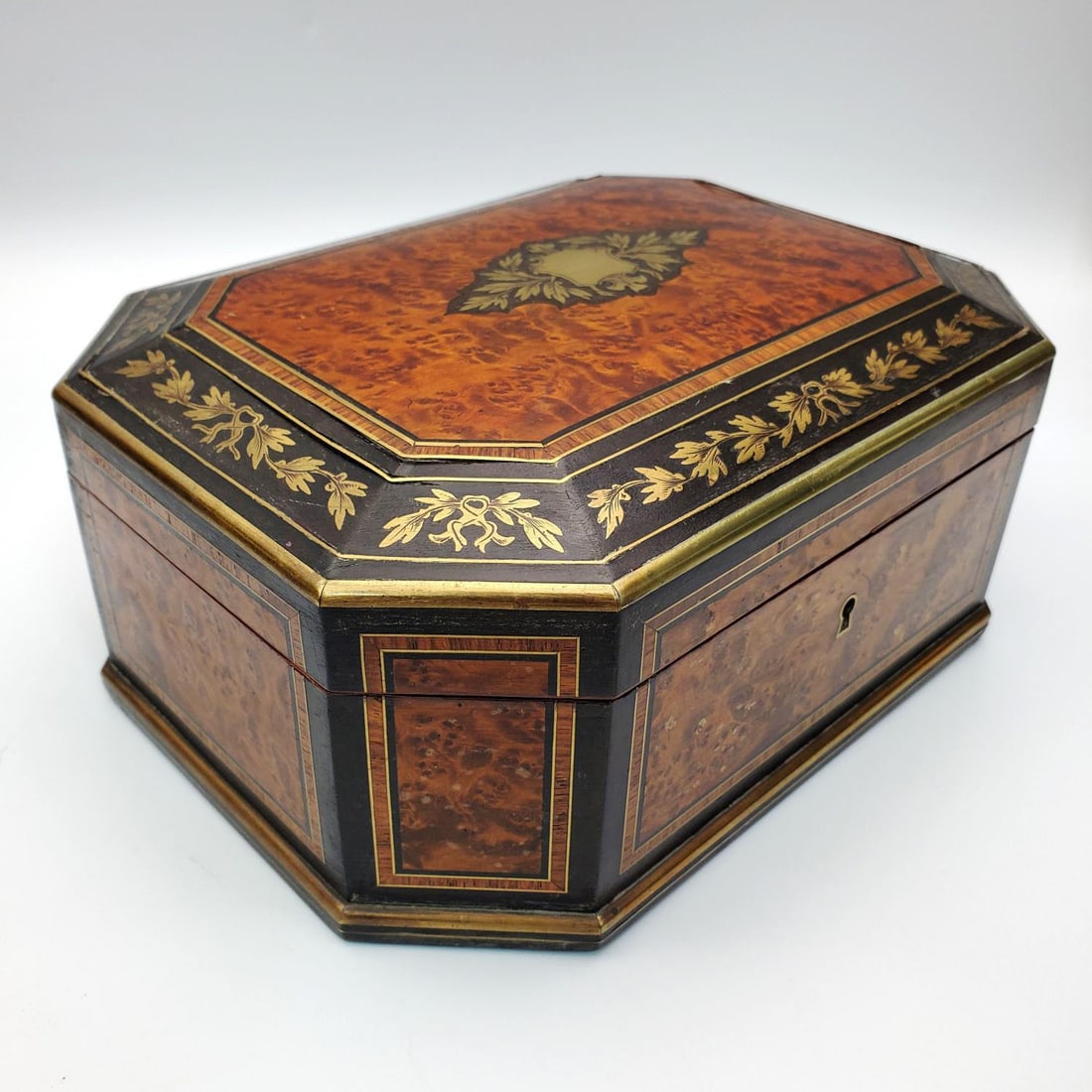 Antique English Walnut & Brass Inlaid Jewelry Box (1 of 5)