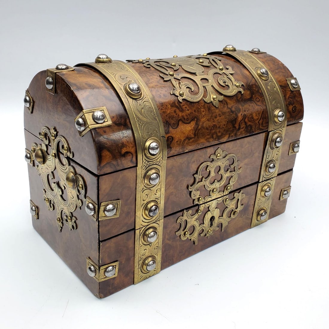 Antique Victorian English Walnut Ink Box w/ Brass (1 of 7)