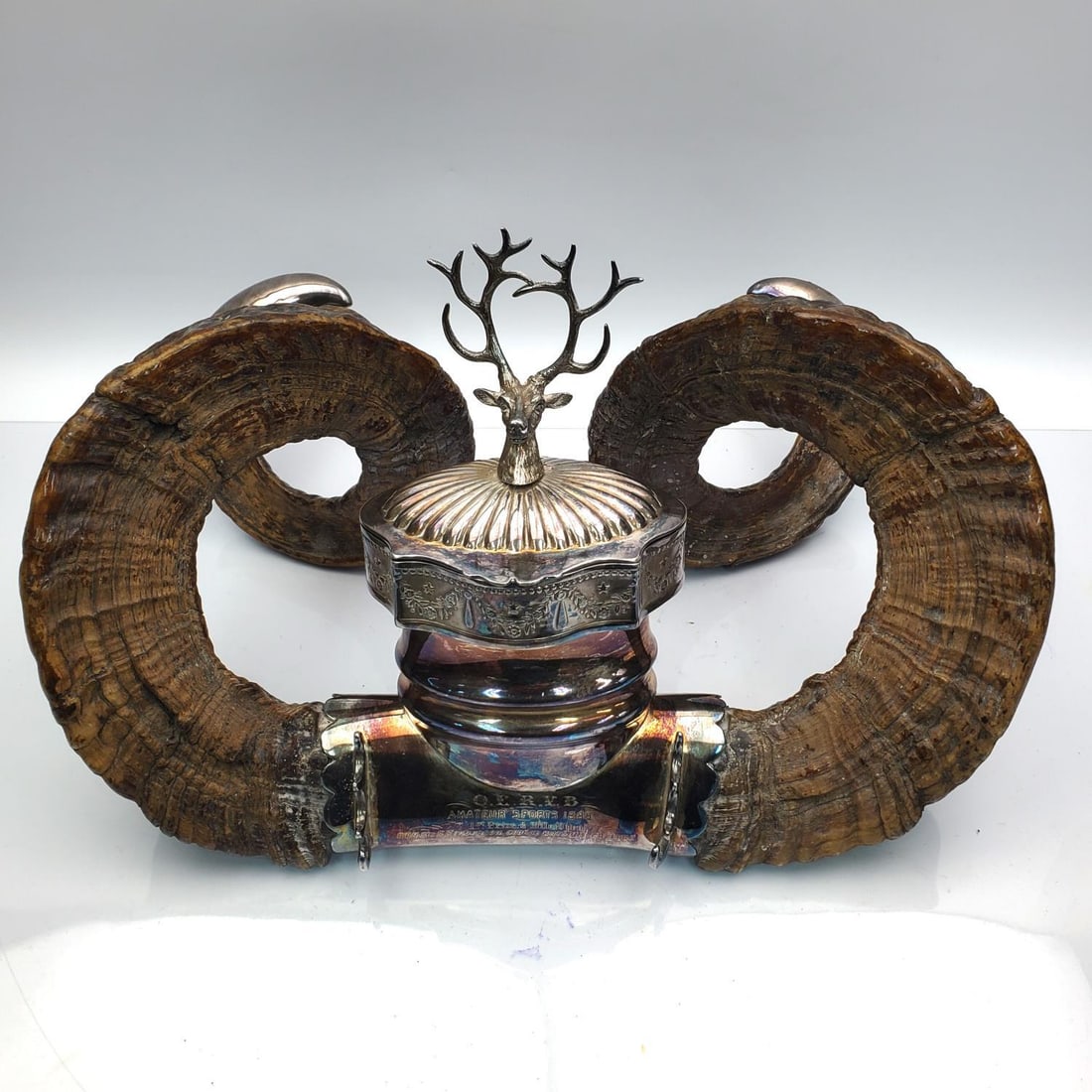 Antique 19th C. Scottish Ram's Horn Inkwell And 3 Pan Holder (1 of 6)