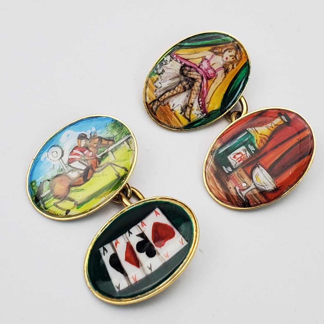 English 18K Gold & Enamel "4 Vices" Cufflinks (1 of 2)