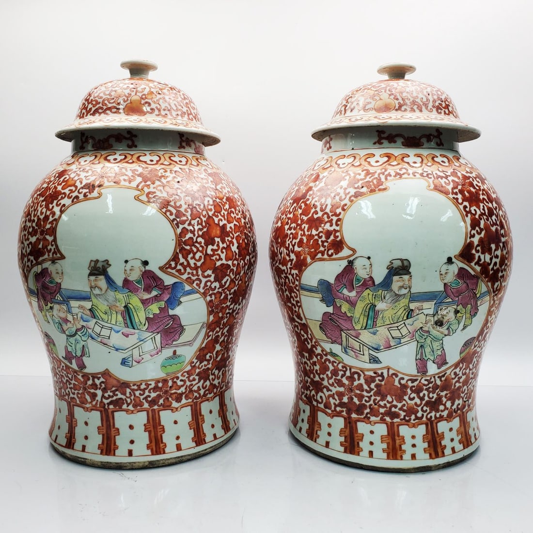 Antique Pair of Chinese Large Covered Jars (1 of 7)