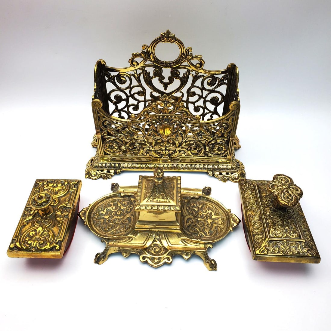Antique 4 Piece Brass Desk Set (1 of 7)