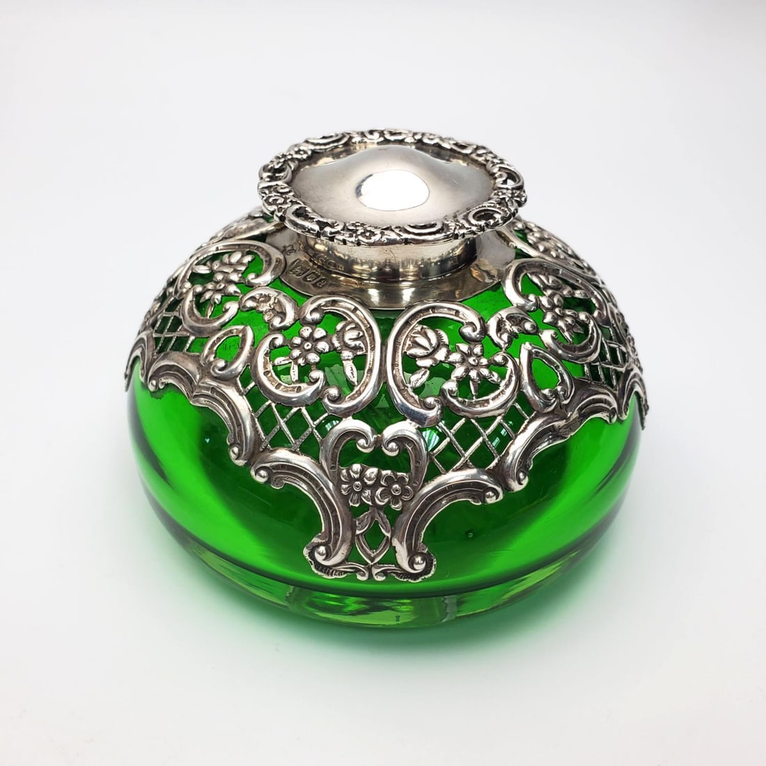 Antique English Sterling Silver Cut Glass Inkwell (1 of 3)