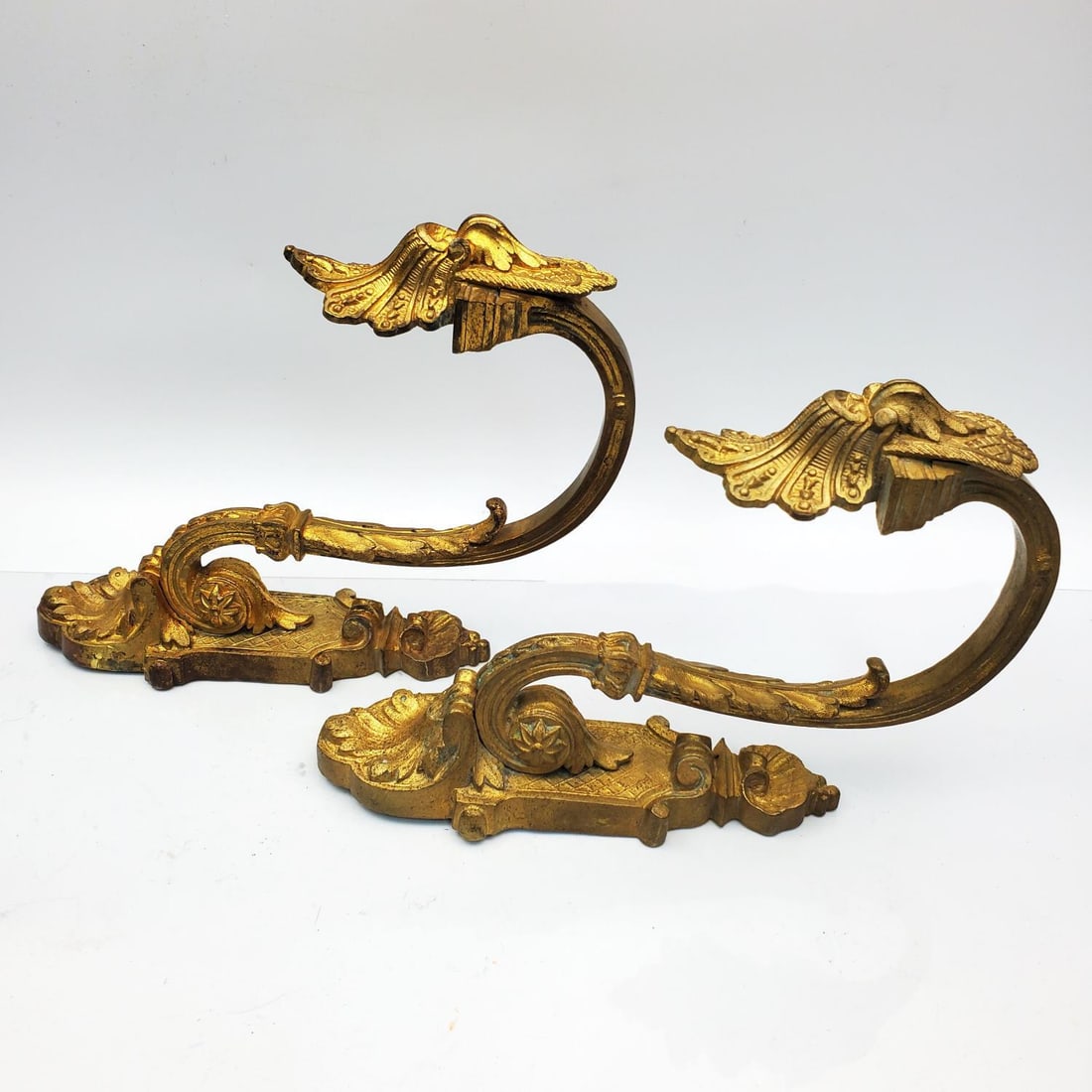 Pair of Antique 19th C. Large Gilt Bronze Hooks (1 of 5)