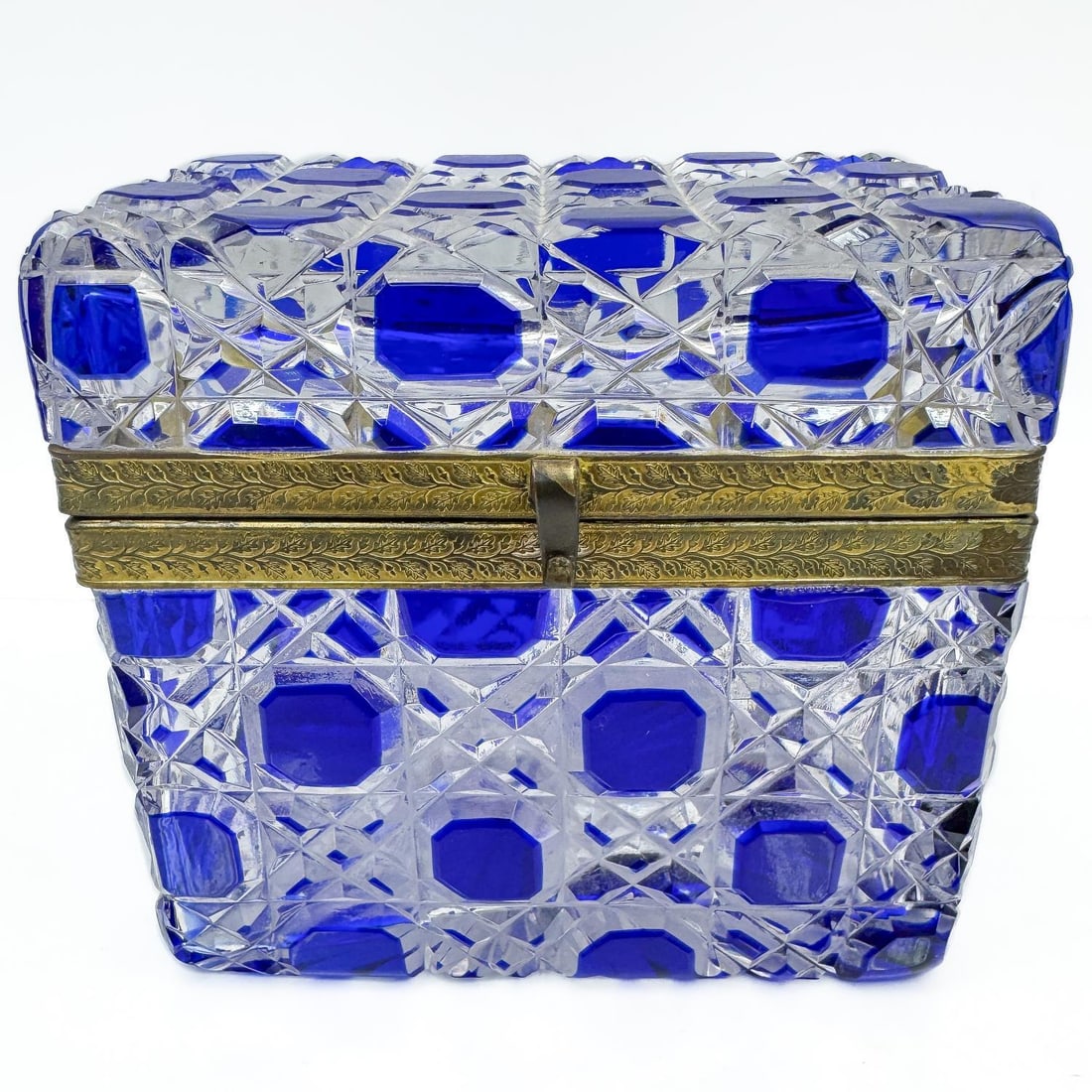 Antique Cut to Clear Glass Box w/ Cobalt Blue (1 of 5)