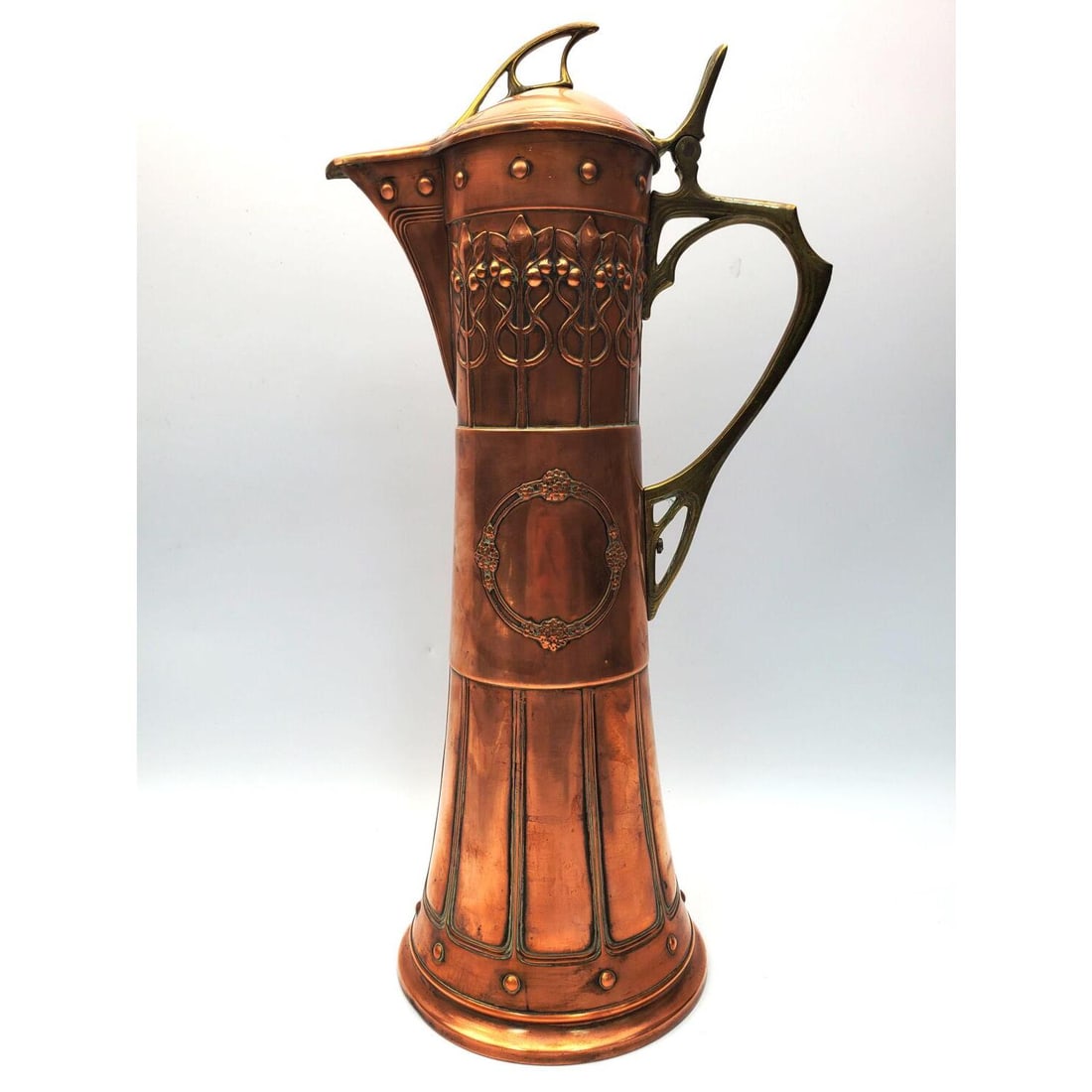 Antique Art Nouveau Tall Copper Repousse Pitcher (1 of 5)