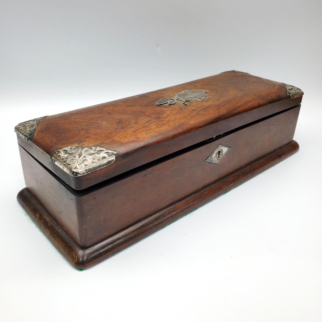 Antique English Wood Box w/ Silver Mounts (1 of 4)