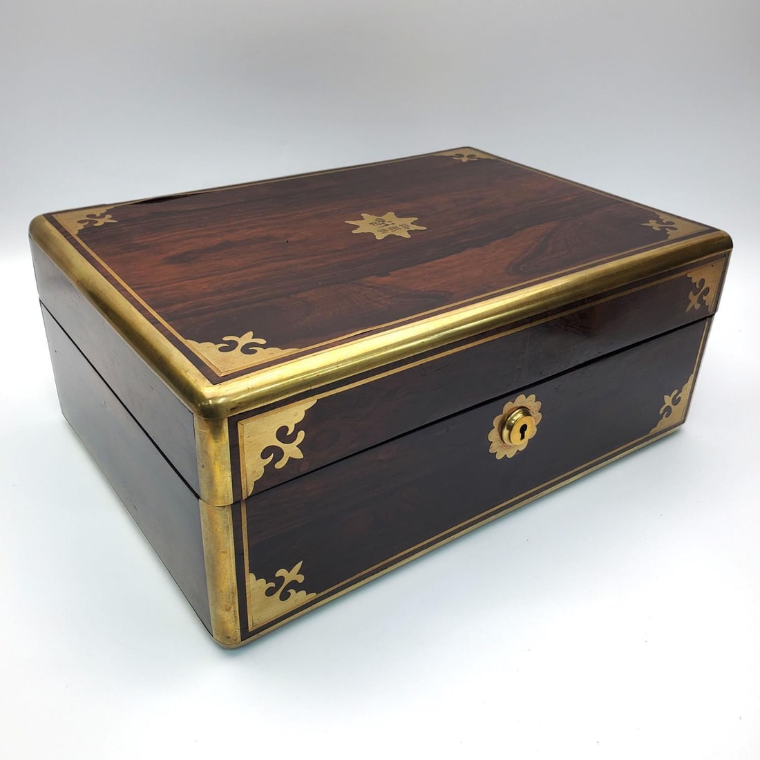 English Antique Rosewood Jewelry Box w/ Key (1 of 7)