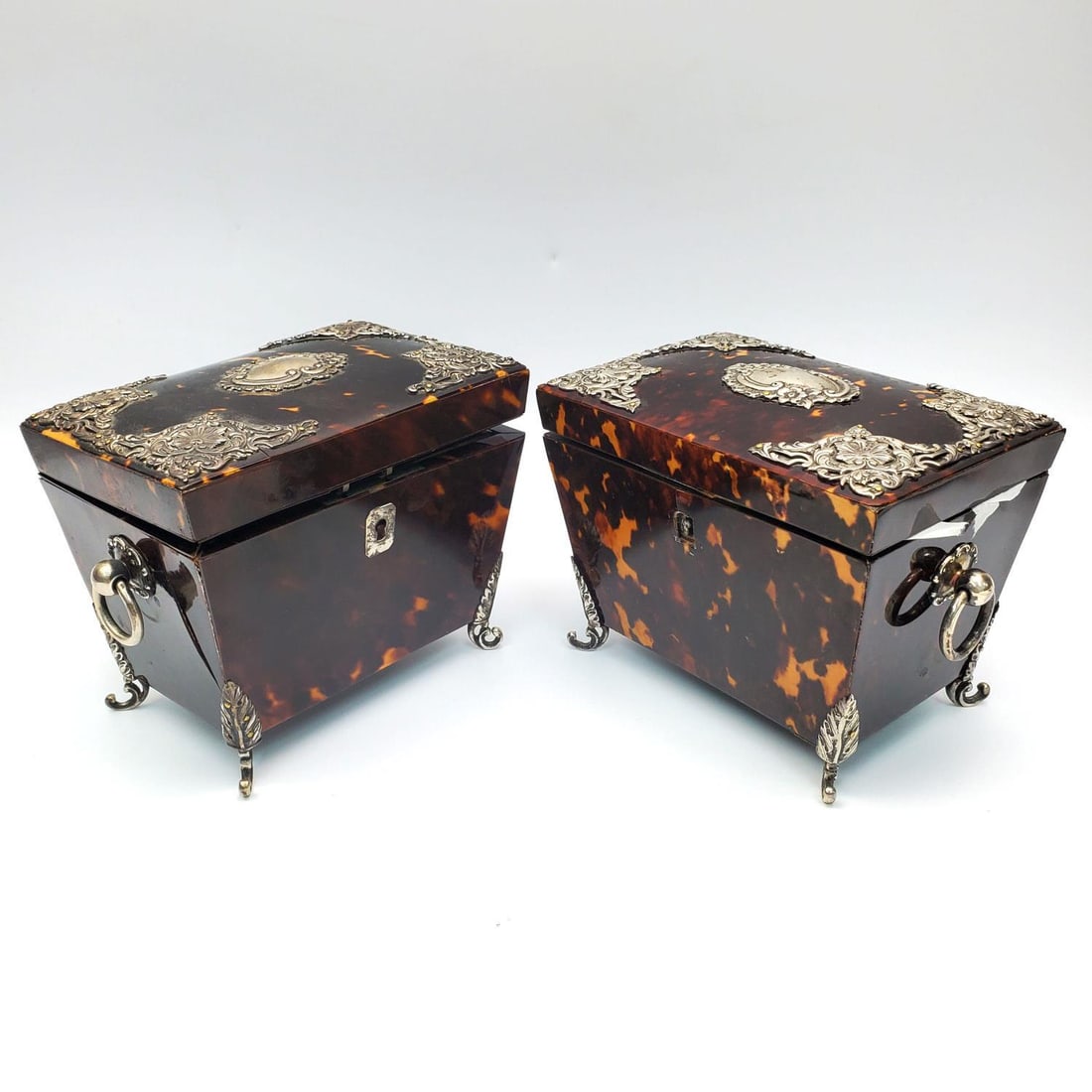 Pair of Antique English Tortoise Shell Tea Caddies (1 of 4)