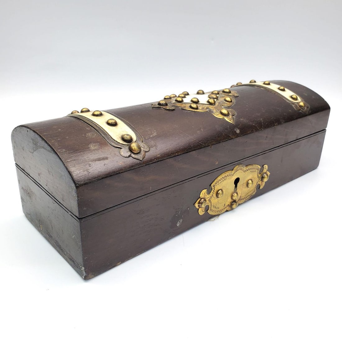 Antique English Walnut Glove Box w/ Brass Mounts (1 of 4)
