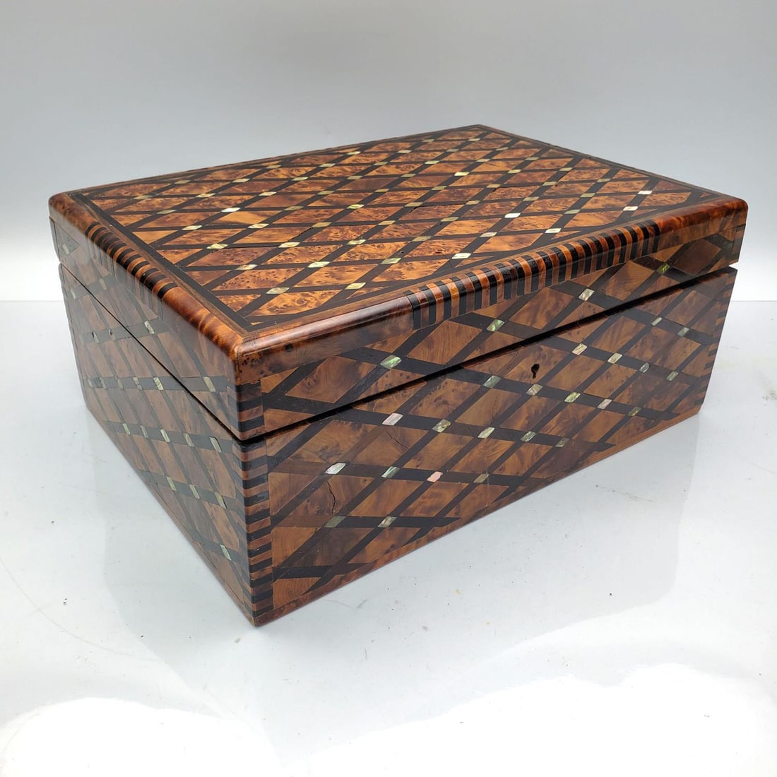 Antique Wood & Inlaid Mother of Pearl Jewelry Box (1 of 7)