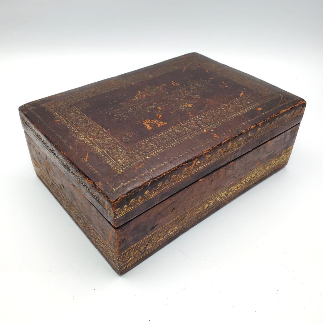 Antique Leather Box w/ Gilt Decorations (1 of 5)