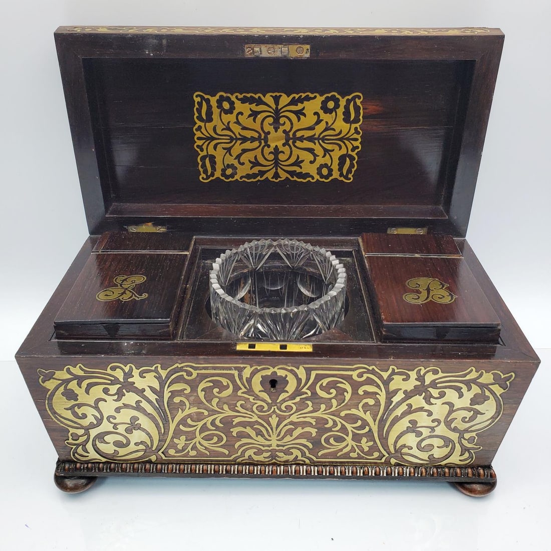 Antique English Rosewood Brass Boulle Tea Caddy (1 of 7)