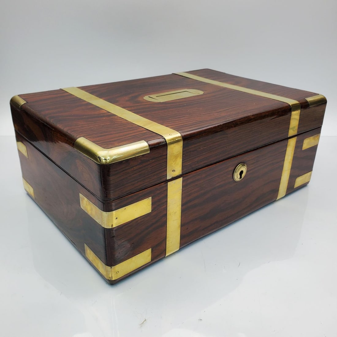 Antique Rosewood Brass Inlay Jewelry Box (1 of 8)