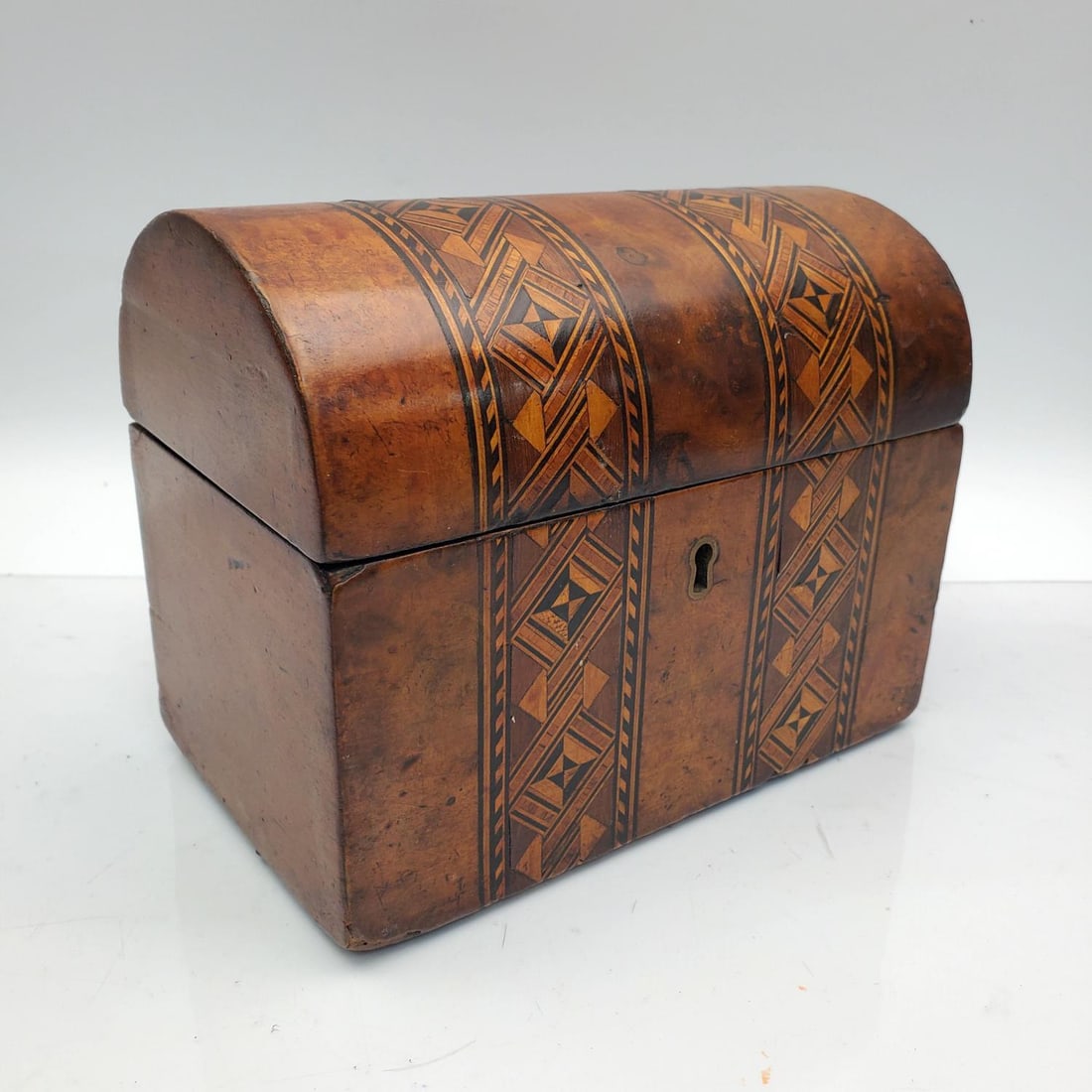 Antique 19th C. Wooden Tea Caddy W/ inlaid Design (1 of 5)