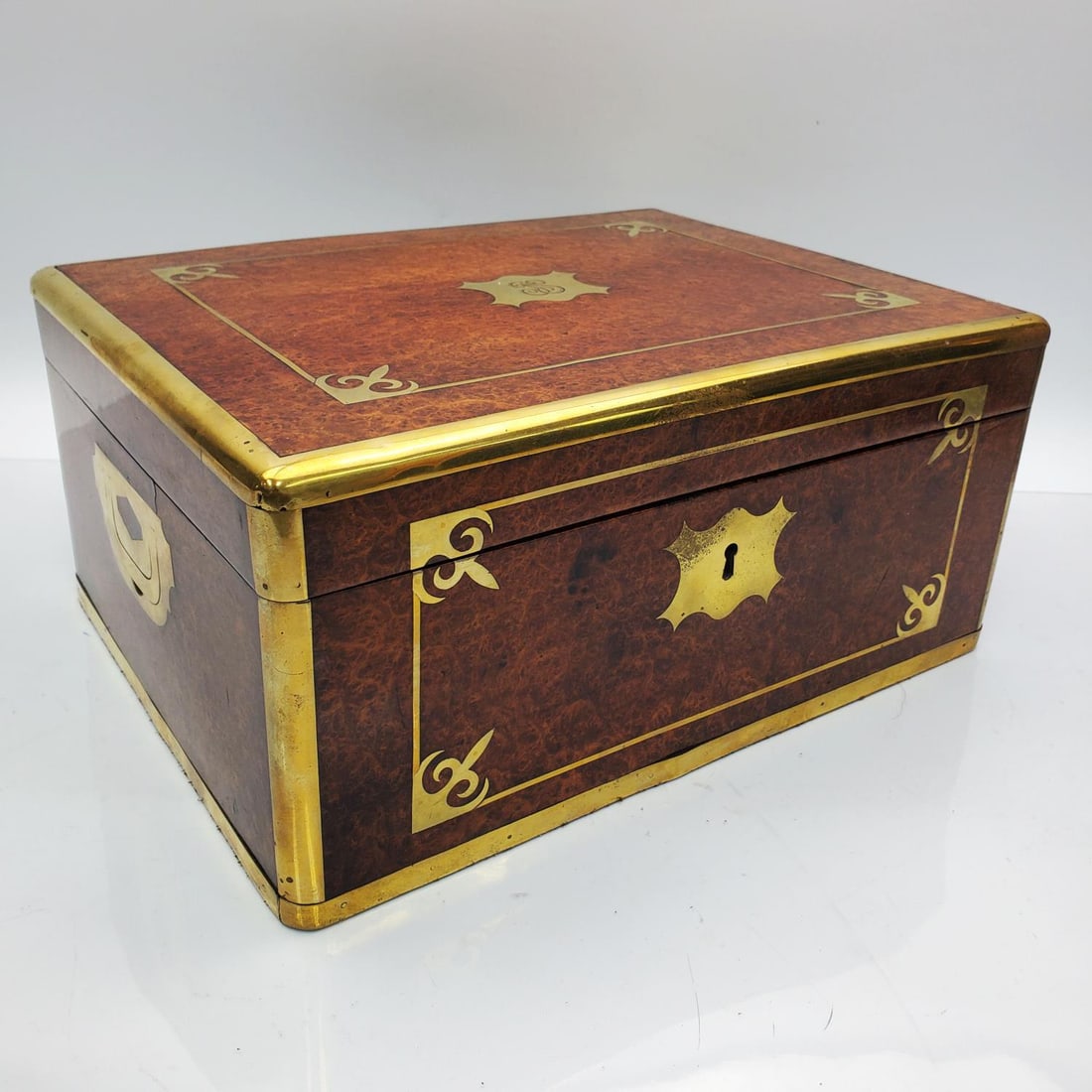 Antique Thuya Wood Jewelry Box w/ Brass Edging (1 of 7)