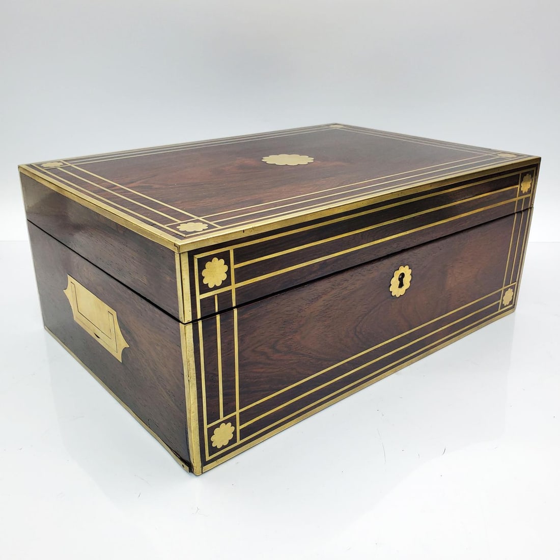 Antique English Rosewood Vanity Box w/ Brass Inlay (1 of 6)