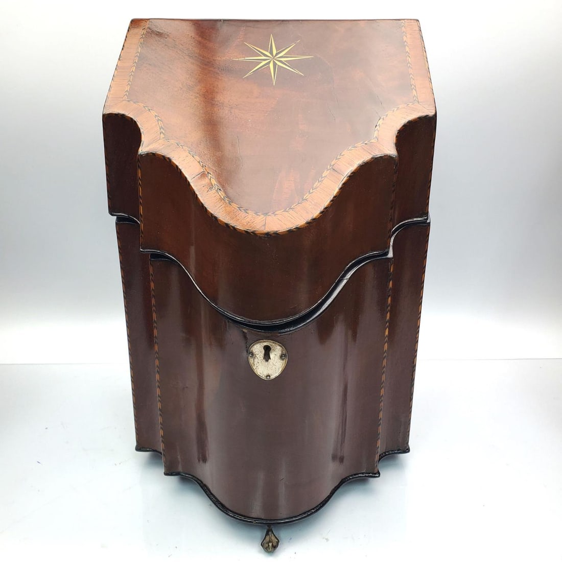 Antique English Mahogany Wood Inlay Knife Box (1 of 5)