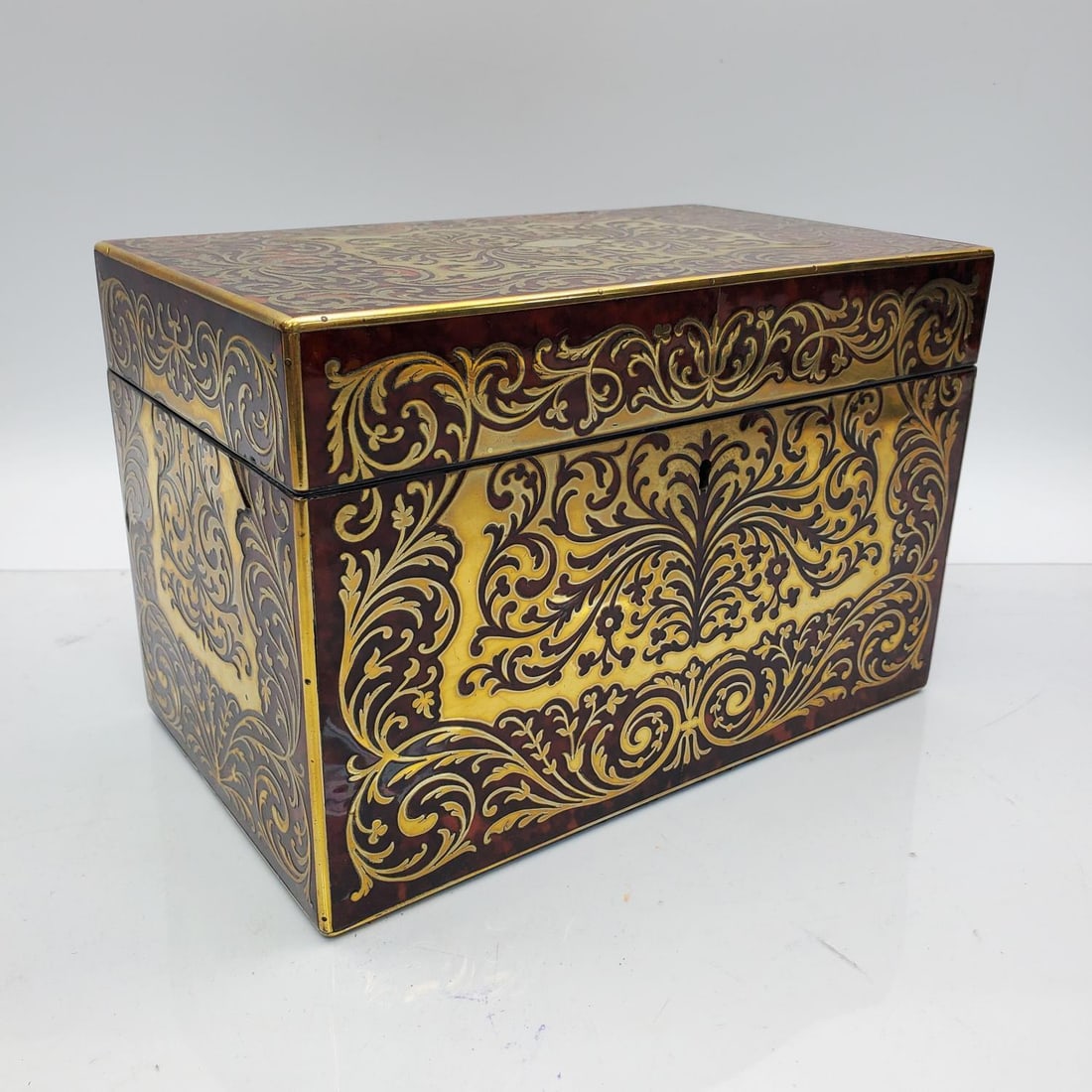 Antique Boulle Stationary Box w/ Brass Inlay (1 of 7)
