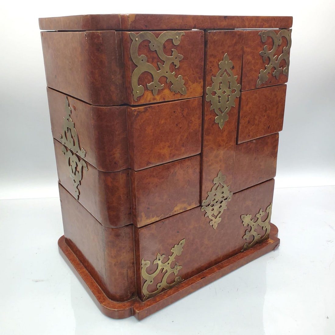 Antique Wooden Jewelry Box w/ Swinging Compartment (1 of 7)