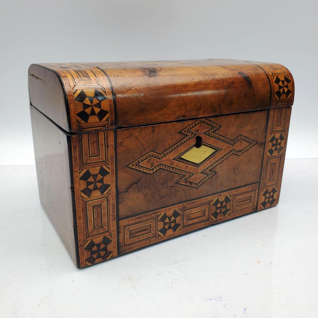 19th C. English Tunbridgeware Inlay Tea Caddy (1 of 5)