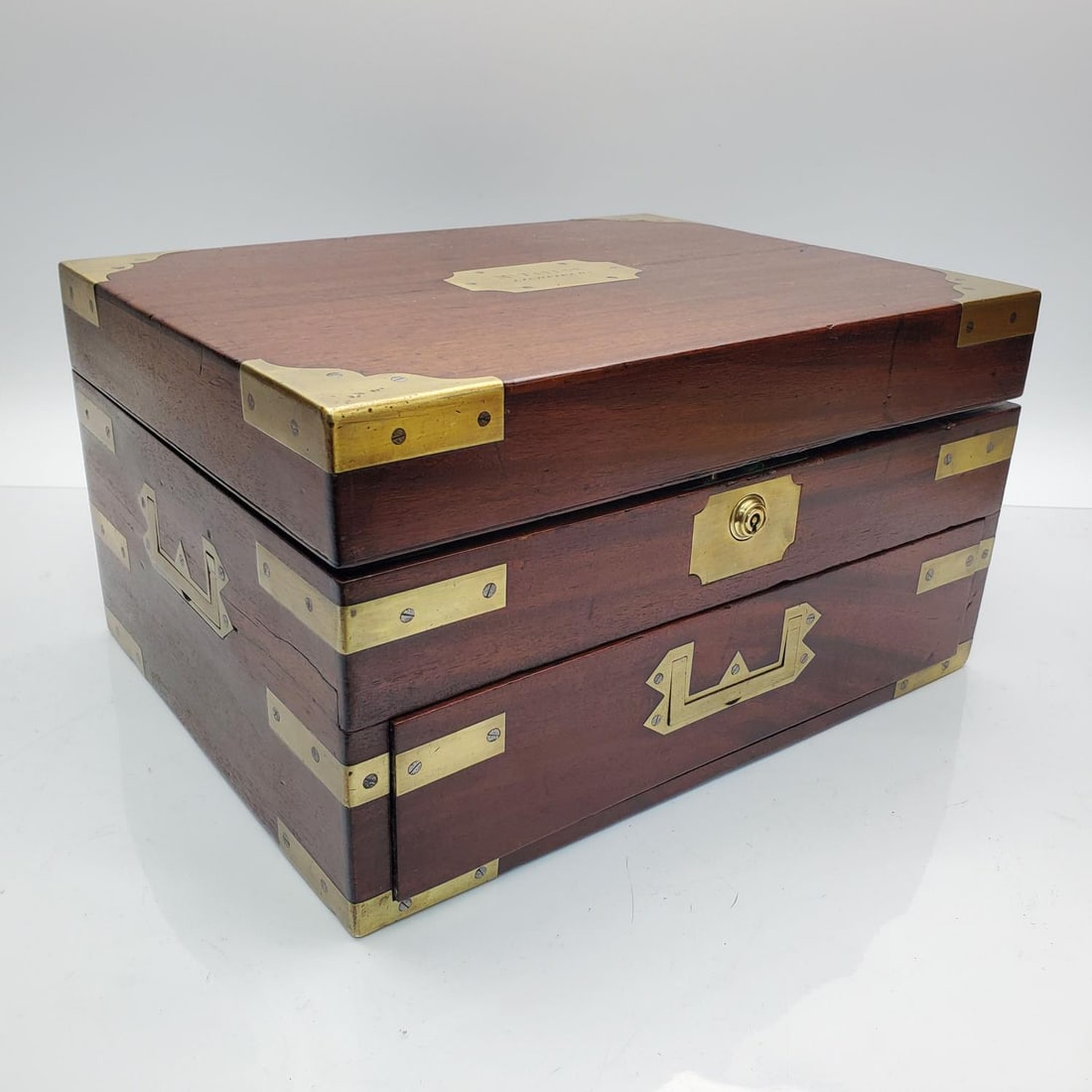 Antique English Wood Writing Box w/ 2 Inkwells (1 of 9)