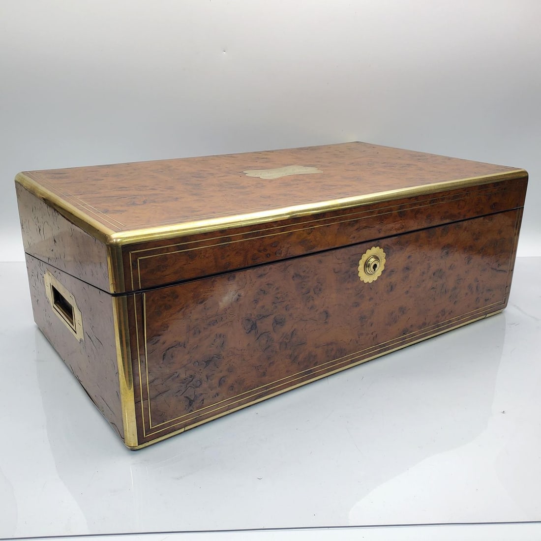 Antique English Burr Walnut Travel Writing Box (1 of 10)