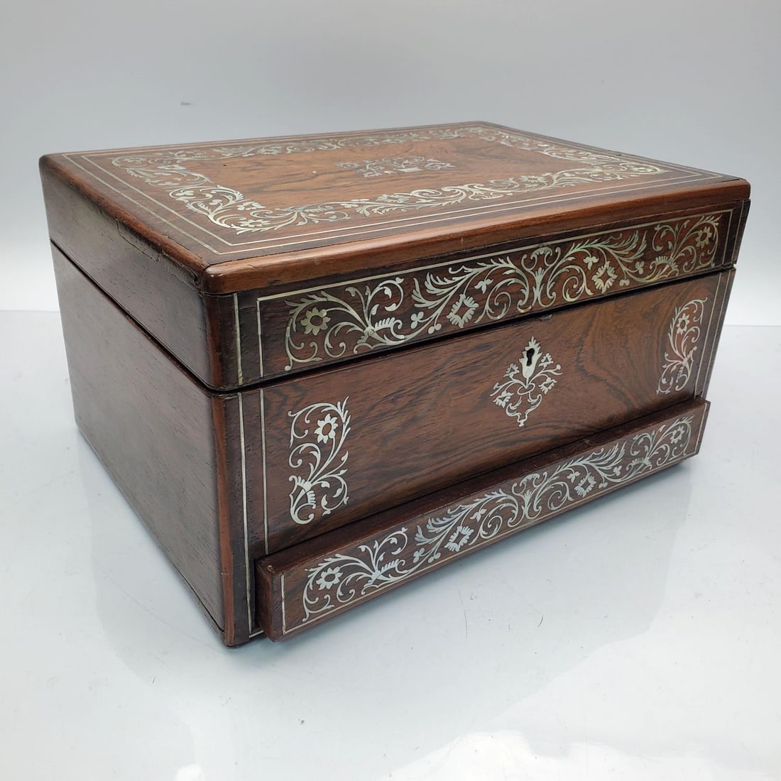 Antique English Rosewood & Pearl Jewelry Box (1 of 6)
