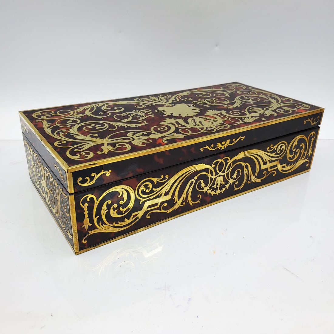 Antique Boulle Glove Box w/ Brass Inlay (1 of 6)