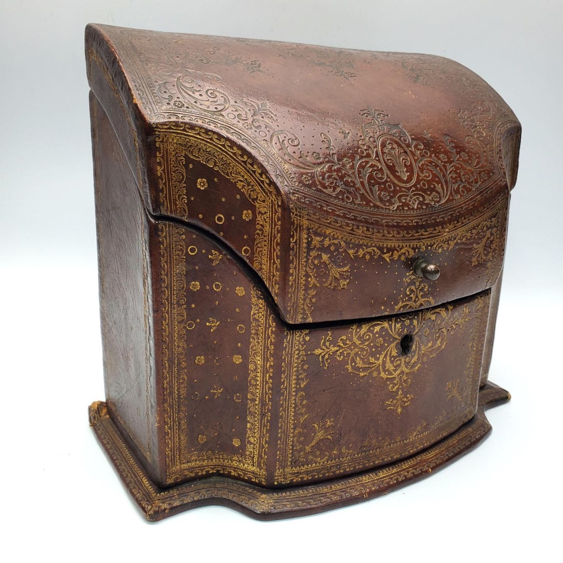 Antique English Embossed Leather Stationary Box (1 of 6)