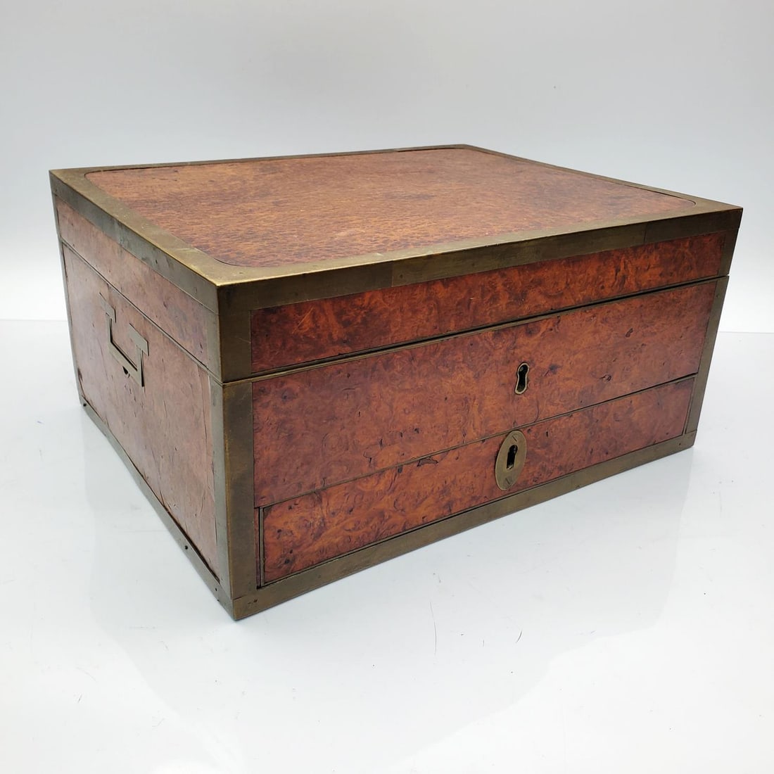 Antique English Burl Wood Box w/ Brass Trim (1 of 4)