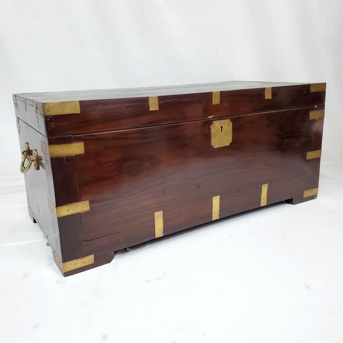 Antique Large 2 Handled Wooden Box w/ Bronze Mount (1 of 4)