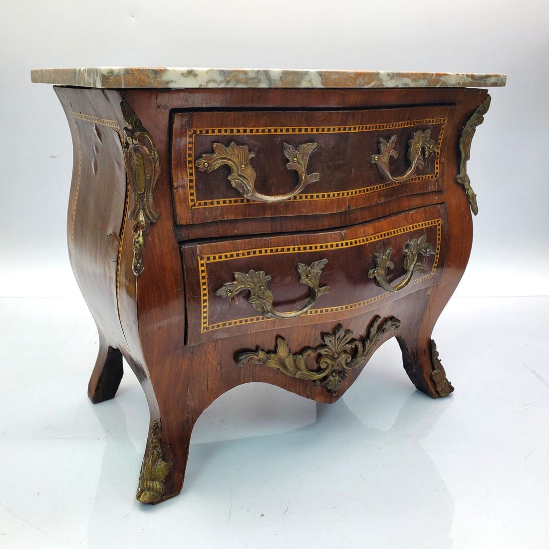 Small Brass Mounted Jewelry Cabinet w/  Marble Top (1 of 4)