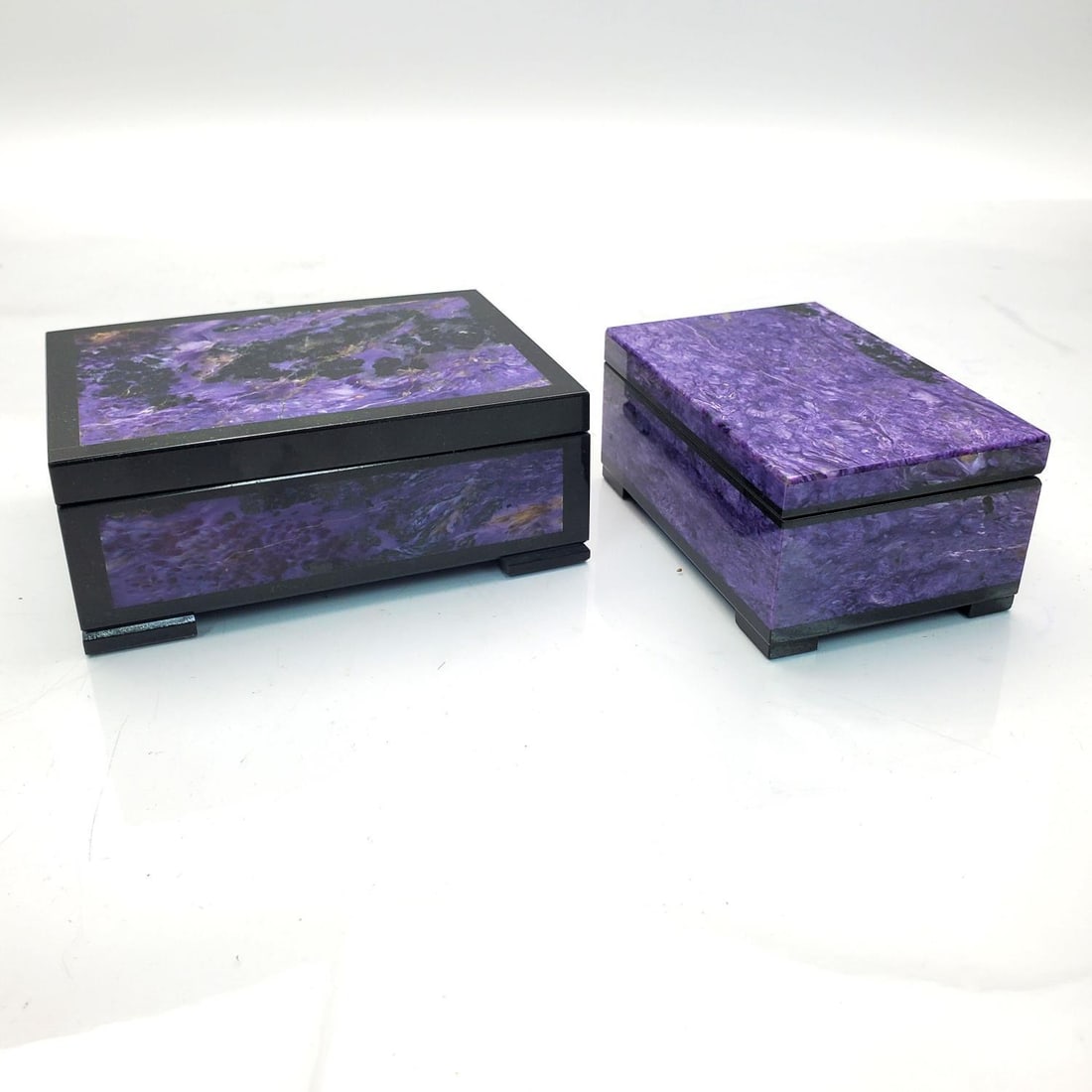 Lot of 2 Charoite Boxes w/ Bronze Hinges (1 of 4)