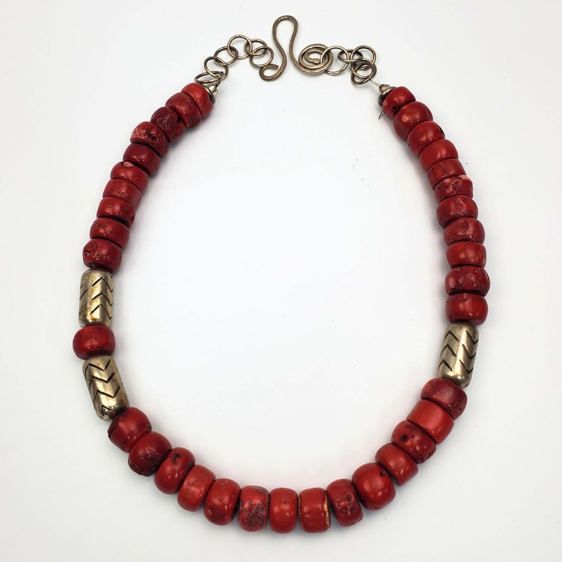 Natural Red Coral & Silver Mounted Beaded Necklace (1 of 3)