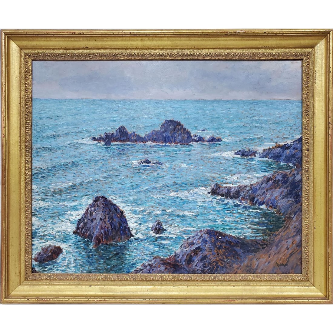 Large Signed Painting, Oil on Board "Ocean Scene" (1 of 5)