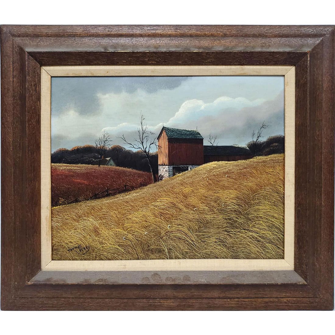 Thomas Kerry, American (20th/21st C.) Painting O/C: Thomas Kerry, American (20th/21st Century) Painting, Oil on Canvas, "Farmhouse" Landscape. Signed Lower Left. In Original Frame. Condition: Generally Very Good. Dimensions: Sight L-19.5" x H-15.5". Fr