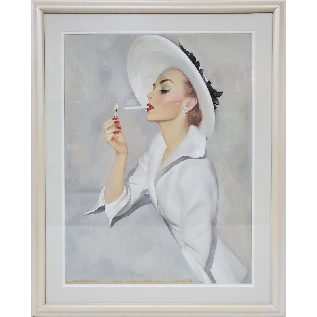 Old Art Deco Style Painting Oil on Paper (1 of 3)