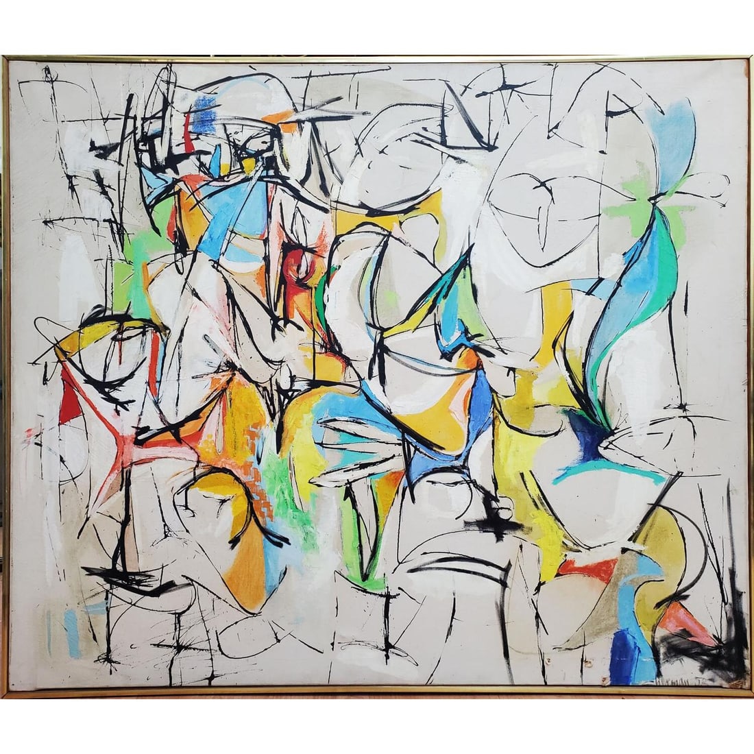 Large Vintage Signed Abstract Painting, O/C (1 of 4)