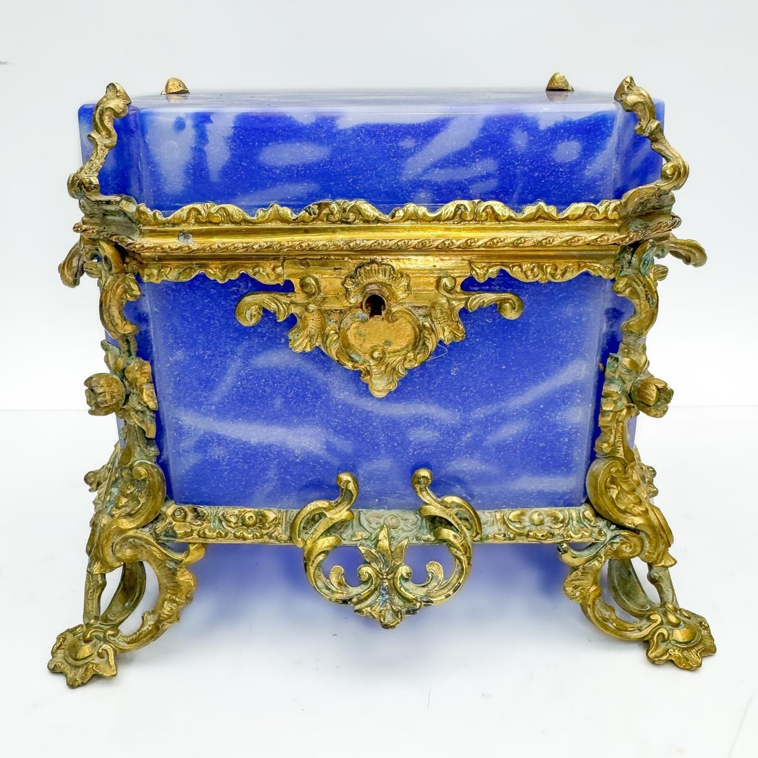 Antique French Blue "Marbled" Opaline Casket Box (1 of 6)