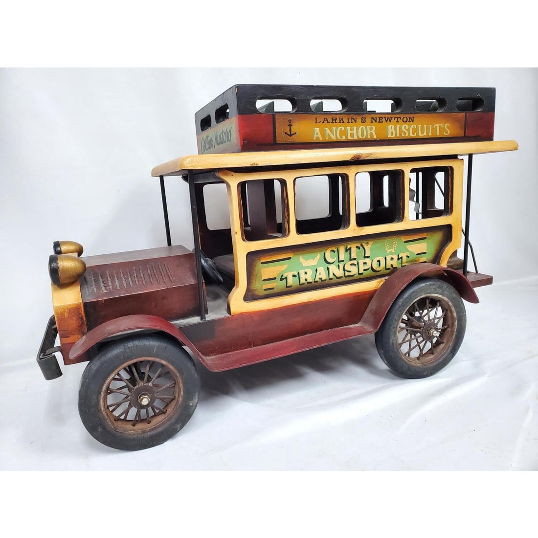 Vintage 1920s Wood, Cast Iron, & Rubber Model Bus (1 of 6)