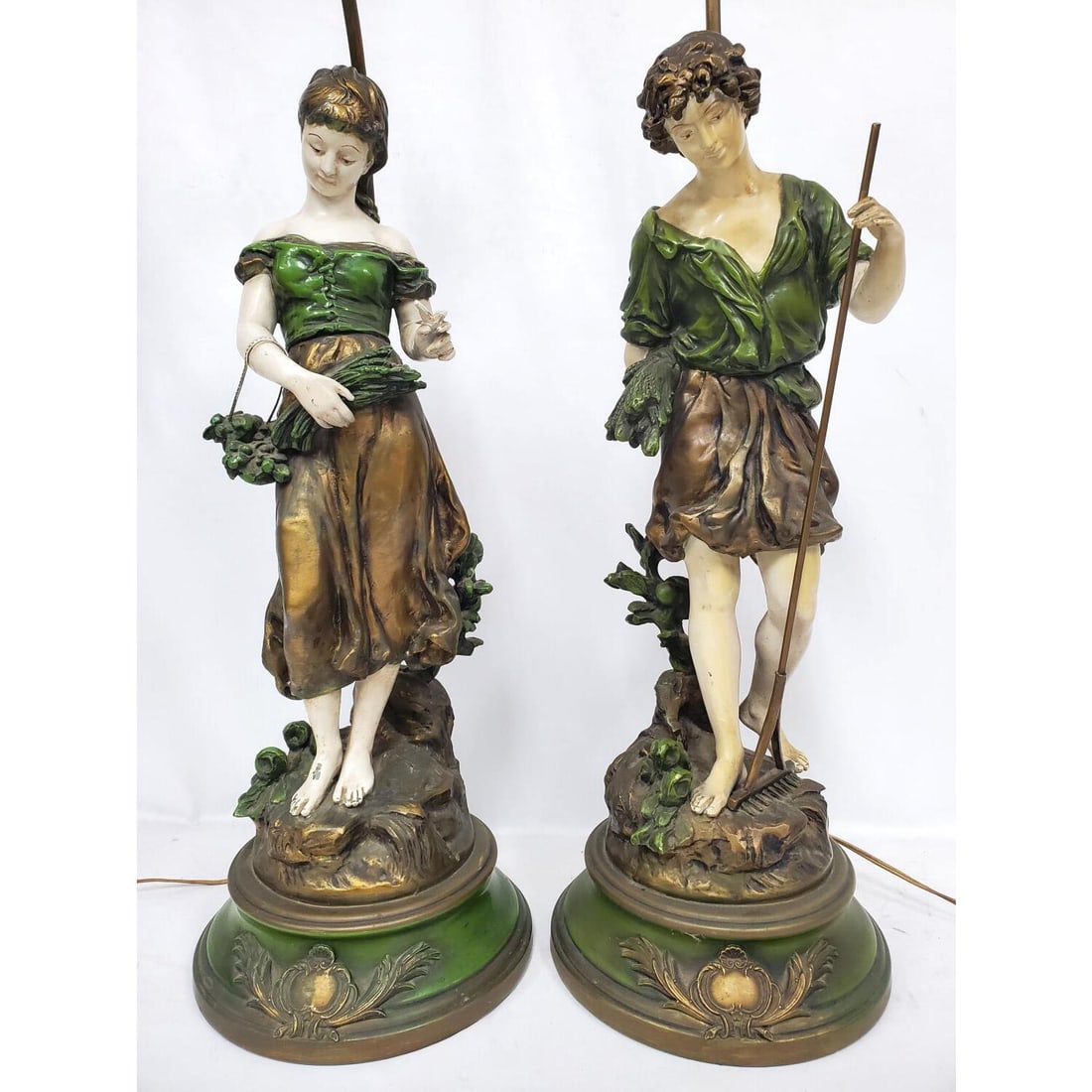 Pair of Antique Signed "Moreau" White Metal Lamps (1 of 6)
