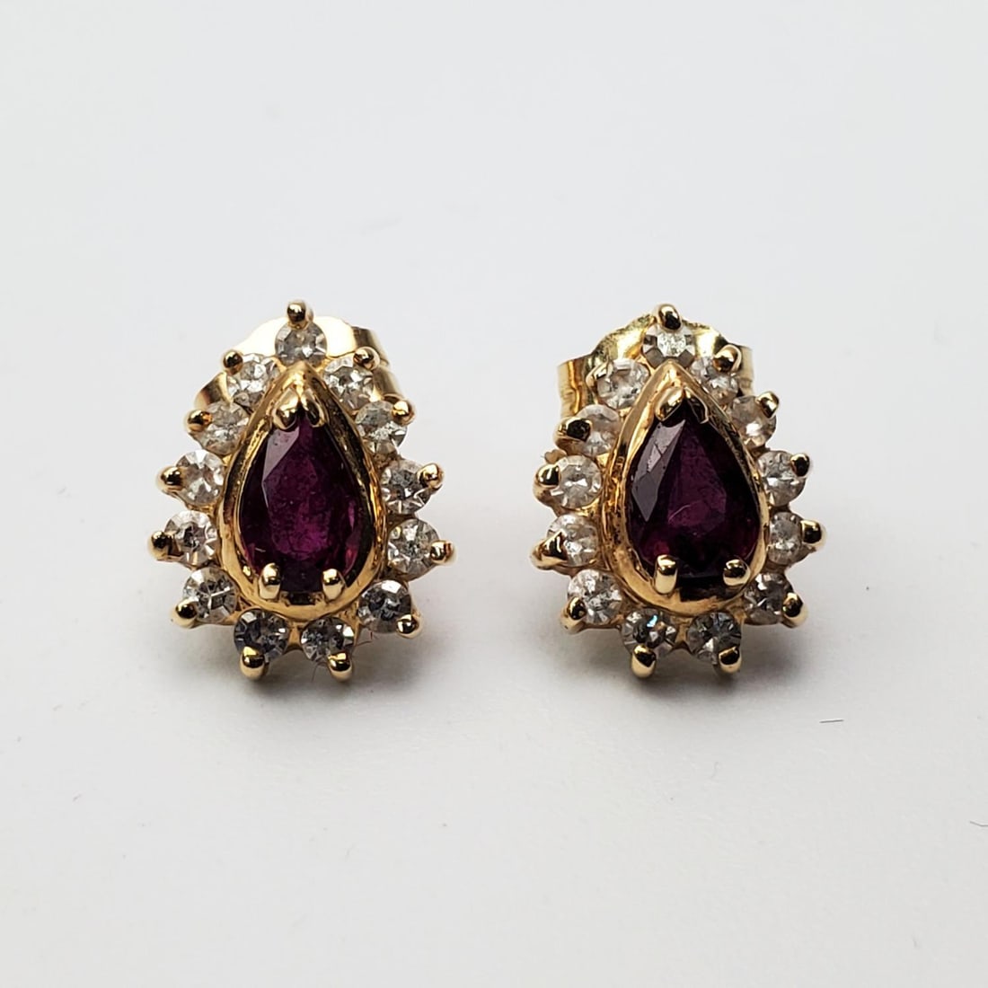 Pair of 14K Gold, Diamonds & Ruby Earrings (1 of 3)