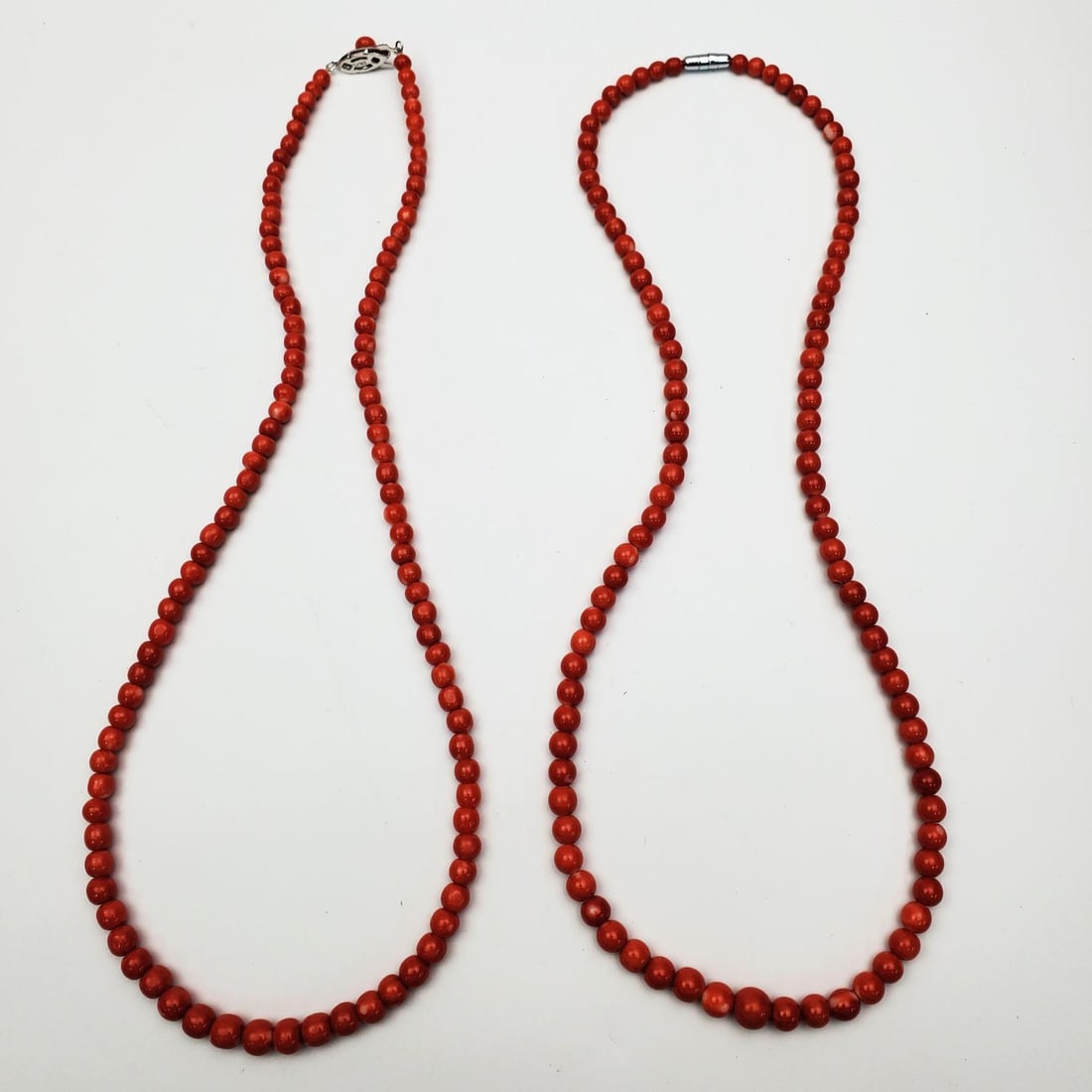2 Graduated Coral Beaded Necklaces w/ 18K Gold (1 of 3)